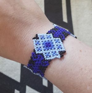 Blue Huichol Mexican Chaquira Bracelet